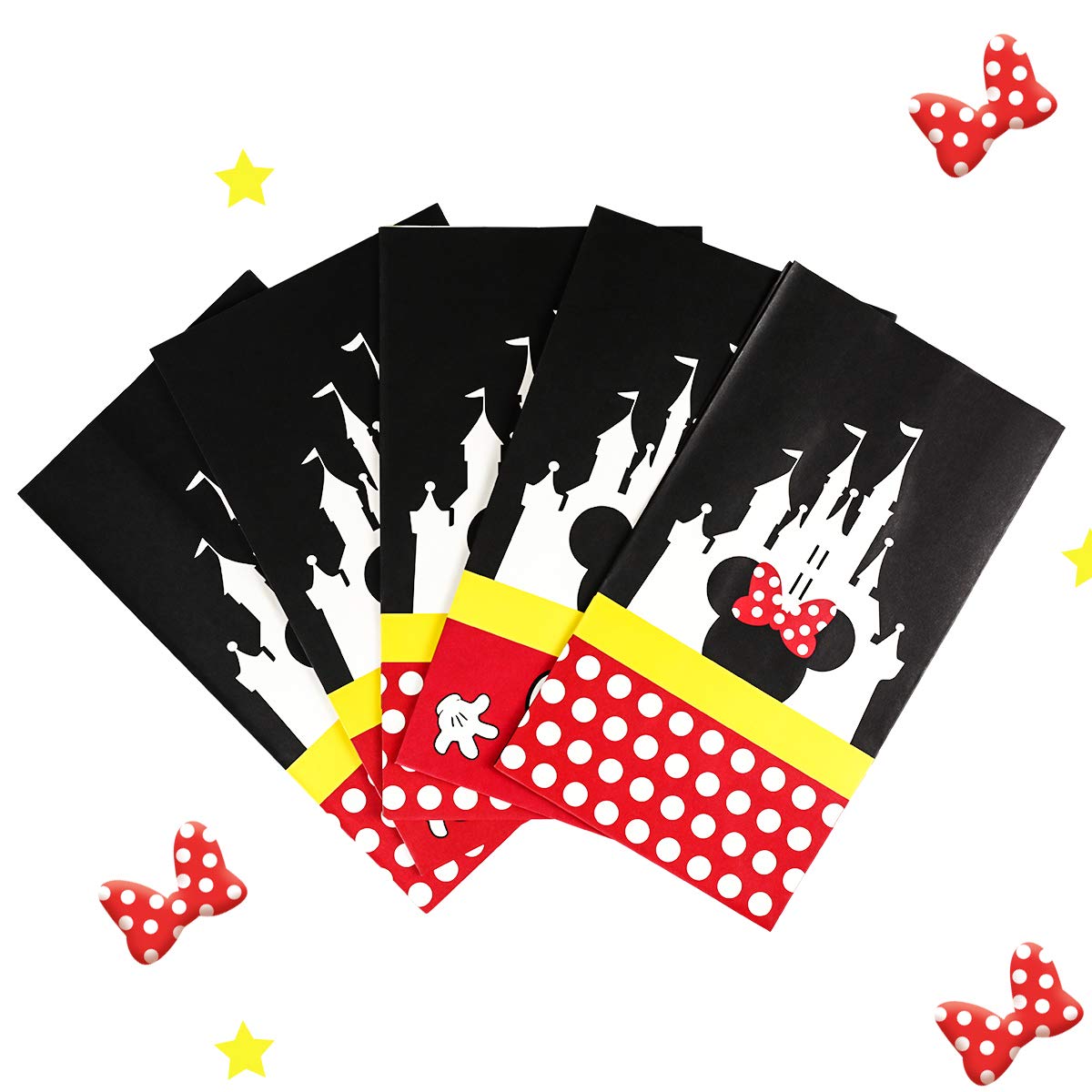 MOAXMOA Party favor Gift Bags Candy Treat Bags Birthday Baby Shower Wedding Mickey Minnie Theme Decorations Supplies with Stickers Set of 24
