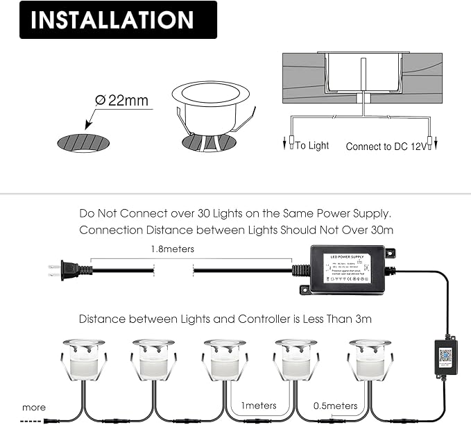 Low Voltage LED Deck Light Kit Stainless Steel Waterproof Recessed Wood Decking Stairs Garden Yard Patio Decor Lamp Outdoor LED Lighting (RGB-WiFi, 30pcs)