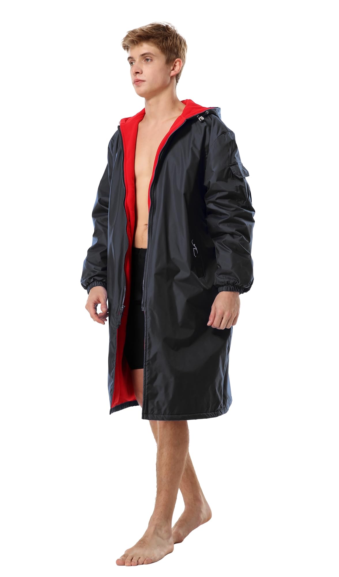Adoretex Unisex Swim Parka Water Resistant Warm Coat Water Sports Swim Parka for Adults & Kids-PK005-Black/Red-AXS