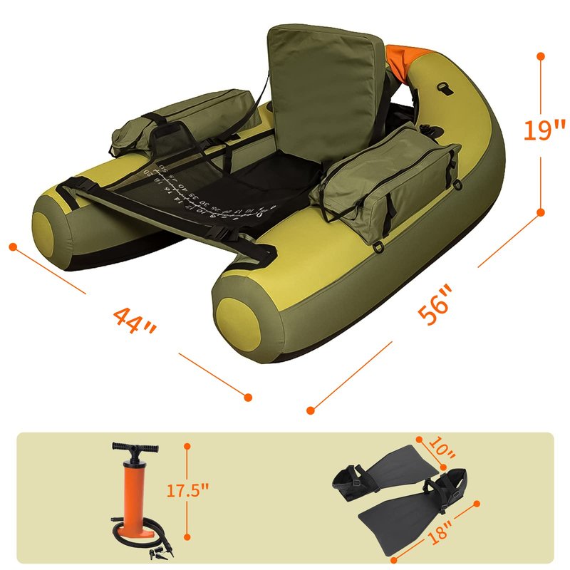 Xproutdoor Fishing Float Tube with Adjustable Backpack Straps, Storage Pockets, Fish Ruler, Fly Fishing Boat with Pump, Oar, Rod Holder and, Fins
