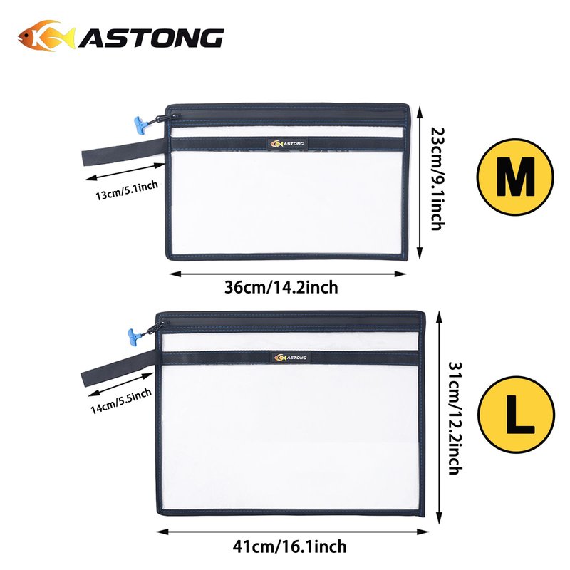 KASTONG 2 Layer Water-Proof Fishing Bait PVC Clear Storage Bag BaitShield Tackle Bag Storage for Bait Tackle Lures Soft Plastics and Fishing Gear Large Capacity 2 Size (MAS GIFT-PACKAGED 1M+1L)