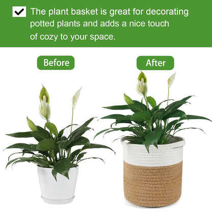 tenn well 20cm Plant Pot with Liner, Cotton Indoor Planter Woven Storage Basket for Indoor Plants Flower Pot and Home Decoration (20cm X 20cm)