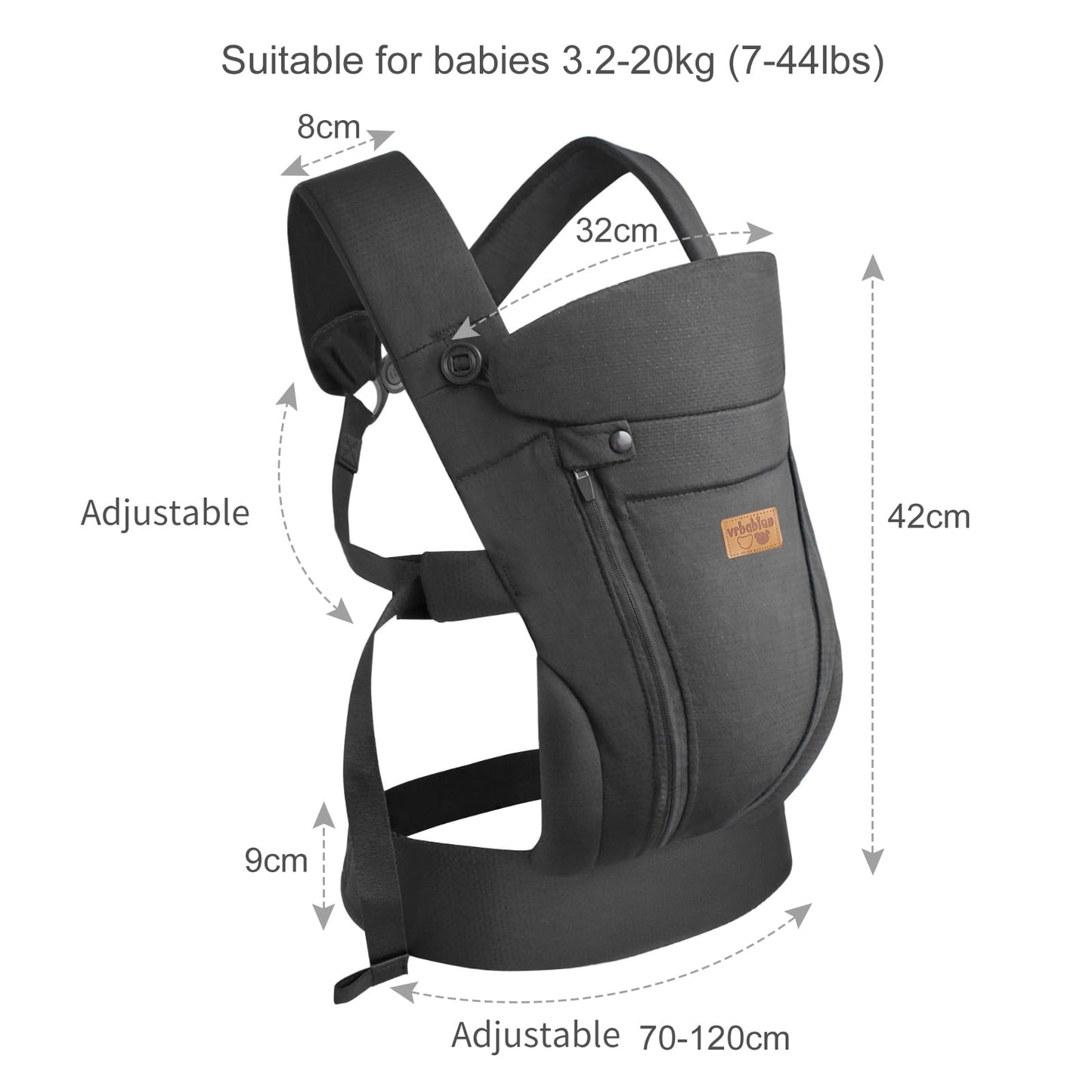 vrbabies Baby Carrier from Newborn, Ice Silk Baby Sling with Adjustable Belt & 3D Breathable Mesh, Face-in and Face-Out Front and Back Carry for Newborns and Older Babies 4-15kg Bl-Belt