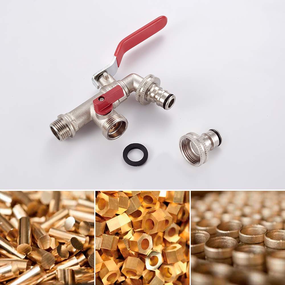 Ibergrif M22203 Double Garden Tap with Connector, G1/2 Inch Inlet and Two G3/4 Inch Outlet Outside Taps, Antifreeze -10 ℃, High Temperature Resistance 120 ℃ Double Tap Ball Valve Outside Faucet