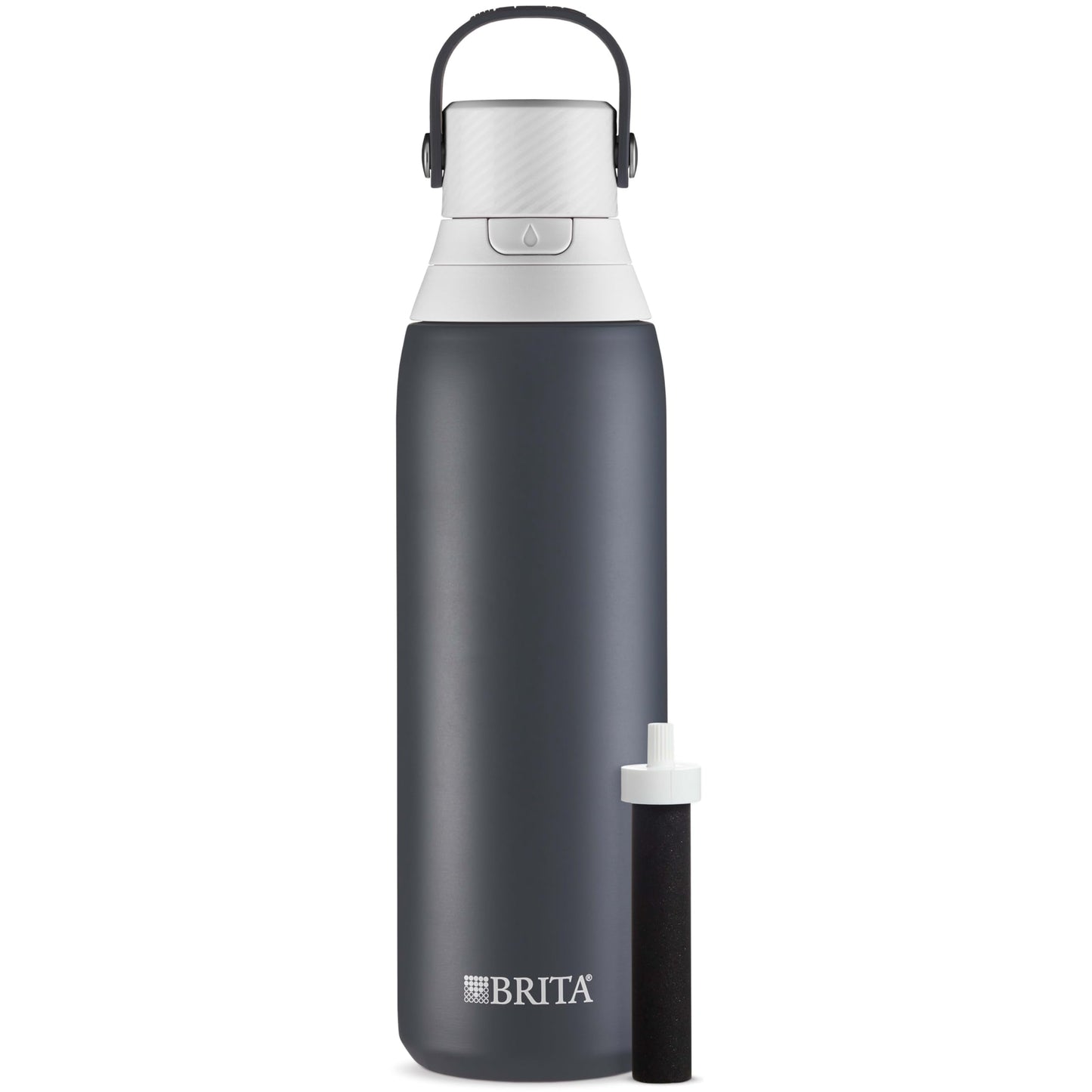 Brita Stainless Steel Premium Filtering Water Bottle, BPA-Free, Reusable, Insulated, Replaces 300 Plastic Water Bottles, Filter Lasts 2 Months or 40 Gallons, Includes 1 Filter, Carbon - 20 oz