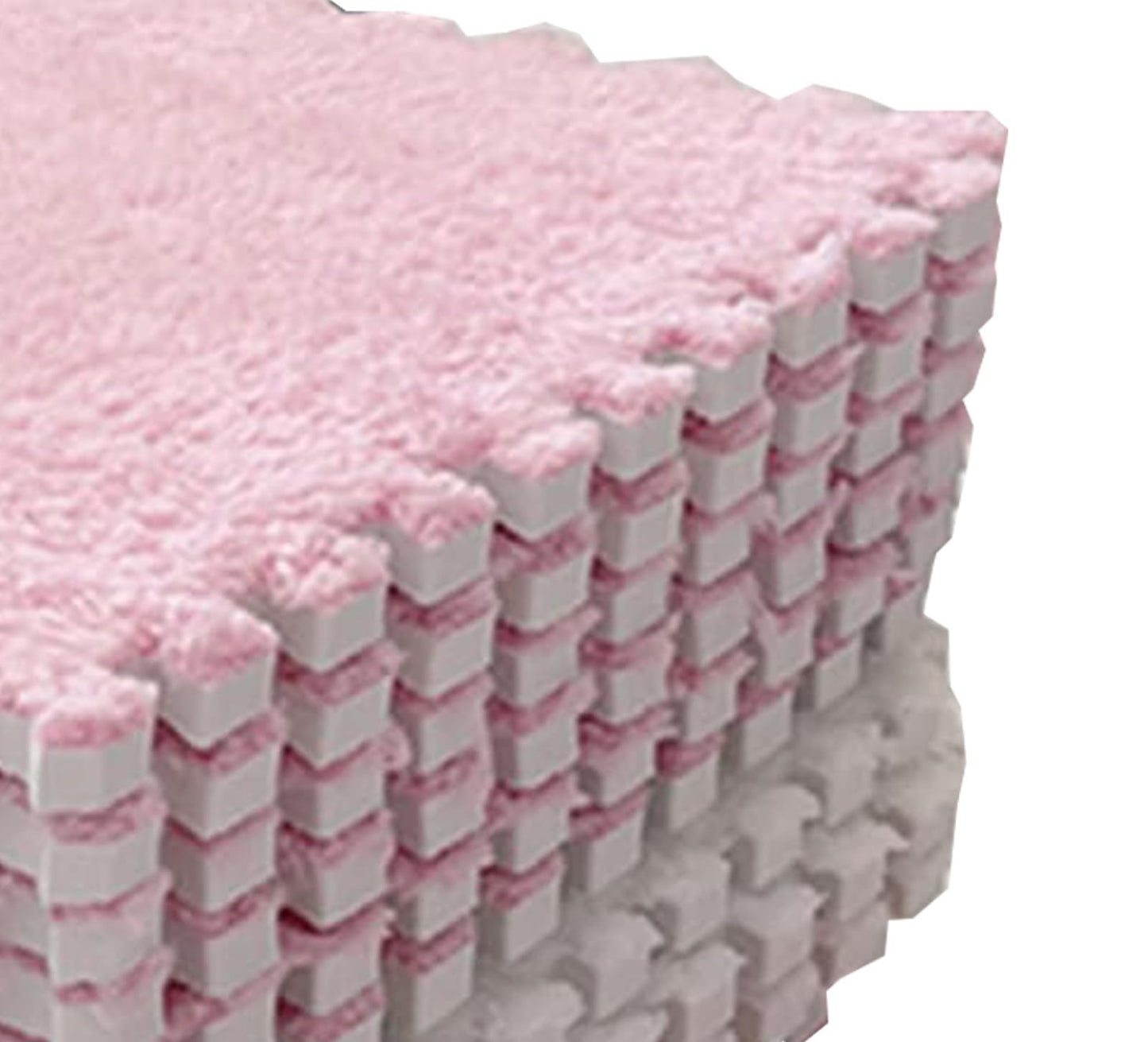 10pcs Plush Foam Floor Mat, Cuttable Play Mat Color Blocking Plush Puzzle Interlocking Square Carpet Tile Flooring Climbing Area Rugs for Home Playroom (Pink White)