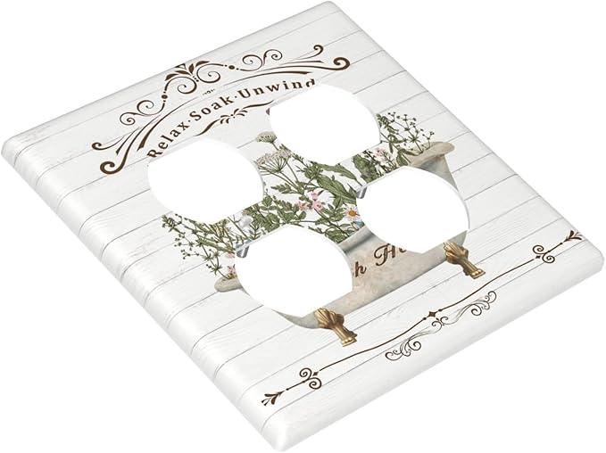 Decorative Light Switch Cover Plate Rustic Farmhouse Wooden Board Botanical Flower 2 Gang Socket Covers Double Duplex Wallplates Switch Plates and Outlet Covers for Bathroom Home Decor