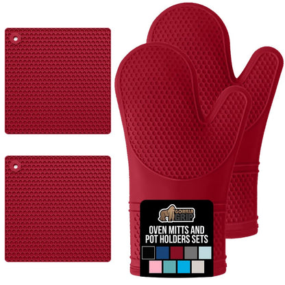GORILLA GRIP BPA-Free Soft Silicone Oven Mitts and Pot Holders Sets, Heat Resistant Waterproof Cooking Gloves, Thick Cotton Lining, Flexible Gripping for Baking Grilling, Kitchen Trivets, Turquoise