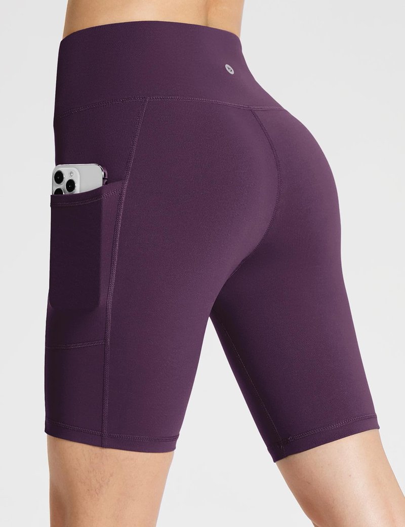 baleaf Biker Shorts Women Yoga Gym Workout Spandex Running Volleyball Tummy Control Compression with Pockets 8" Purple XL
