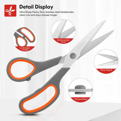 8" Scissors Bulk 6-Pack, All Purpose Scissors Stainless Steel Sharp for Office Home General Use Craft Supplies, High/Middle School Classroom Class Older Kids Scissor Set, Right/Left Handed