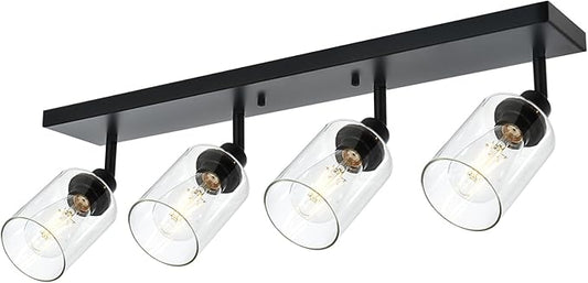 4 Light VINLUZ Vanity Wall Light with Clear Glass Shade Indoor Bathroom Fixture Multi-Directional Rotating Metal Ceiling Spotlight Fixture with Adjustable Track Heads