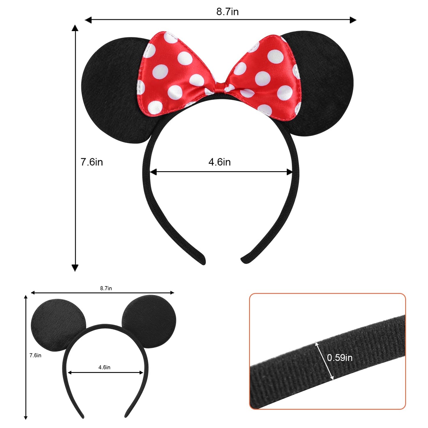 20 Pack Mouse Ears Solid Bow ears Headband for Birthday Party Supplies and Mouse Themed costume Cosplay Decoration