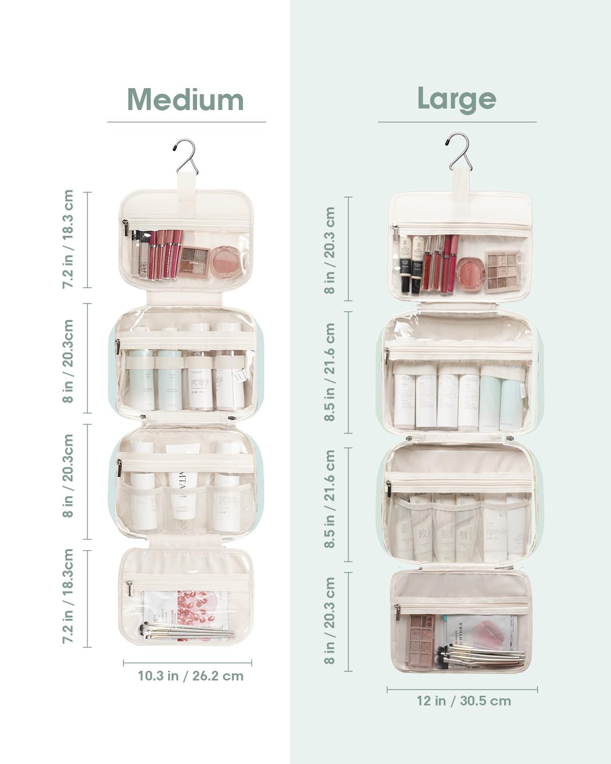 Narwey Large Hanging Travel Toiletry Bag for Women Wash Bag Cosmetics Makeup Bag Organizer for Full Size Accessories (Mint Green (Large))