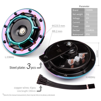 FARBIN Horns Loud Electric Car Horn Supertones 12V Horn High/Low Tone Twin Horns Kit (black)