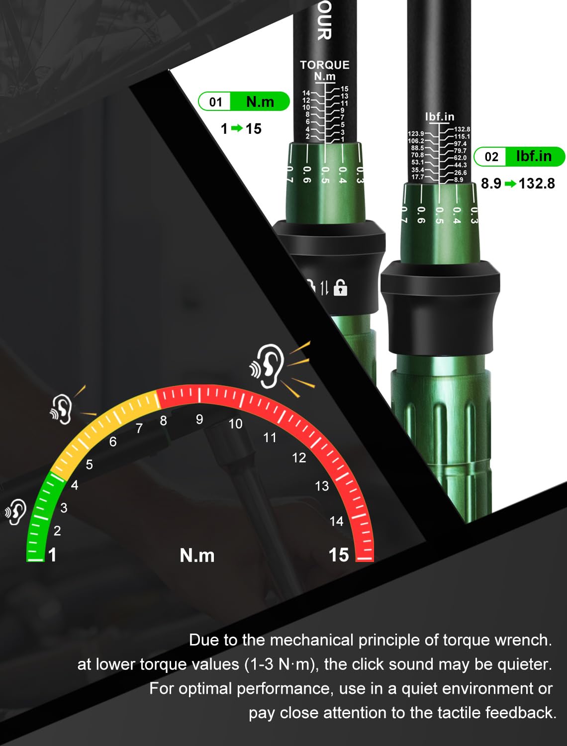Uharbour 1-15 Nm Torque Wrench Set for Bicycles, 1/4 Torque Wrench, Bicycle Torque Wrench Set with Bits, Screwdriver Handle and Extension Rod for Bike, ±3% Error Accuracy