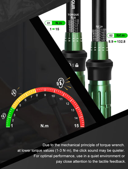 Uharbour 1-15 Nm Torque Wrench Set for Bicycles, 1/4 Torque Wrench, Bicycle Torque Wrench Set with Bits, Screwdriver Handle and Extension Rod for Bike, ±3% Error Accuracy