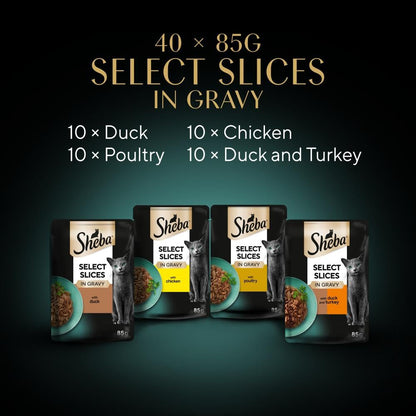 Sheba Select Slices Cat Wet Food - Poultry Selection in Gravy - 40x85g (Pack of 1)