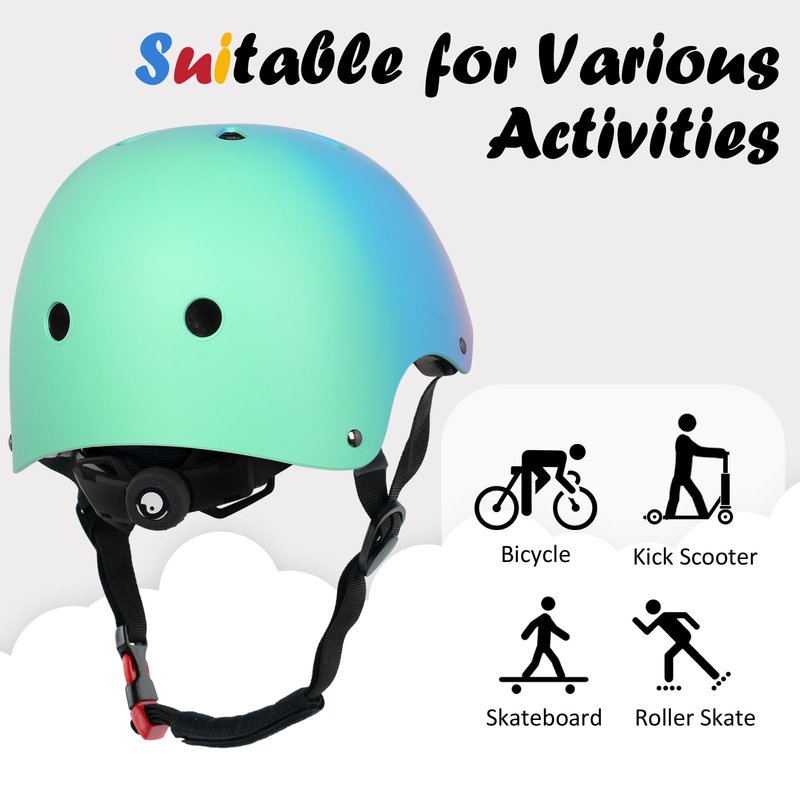 Kids Bike Helmet, Adjustable and Multi-Sport, from Toddler to Youth, 3 Sizes (Pink Blue Green)