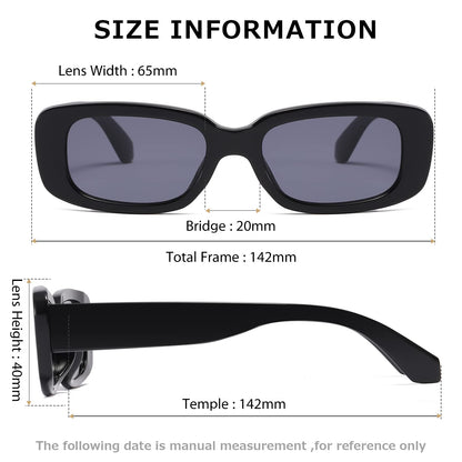 kimorn Rectangle Sunglasses for Women Men Trendy Retro Fashion Glasses 90’s Vintage UV 400 Protection Square Fram K1200 (Black Frame Grey Lens+leopard Frame Brown Lens, 65)