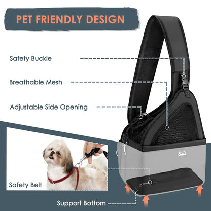 Nasjac Pet Dog Sling Carrier, Hands Free Papoose Front Carrier Small Dog Puppy Walking Breathable Mesh Hard Bottom Support Adjustable Padded Strap Pocket Safety Belt Travel Bag Washable