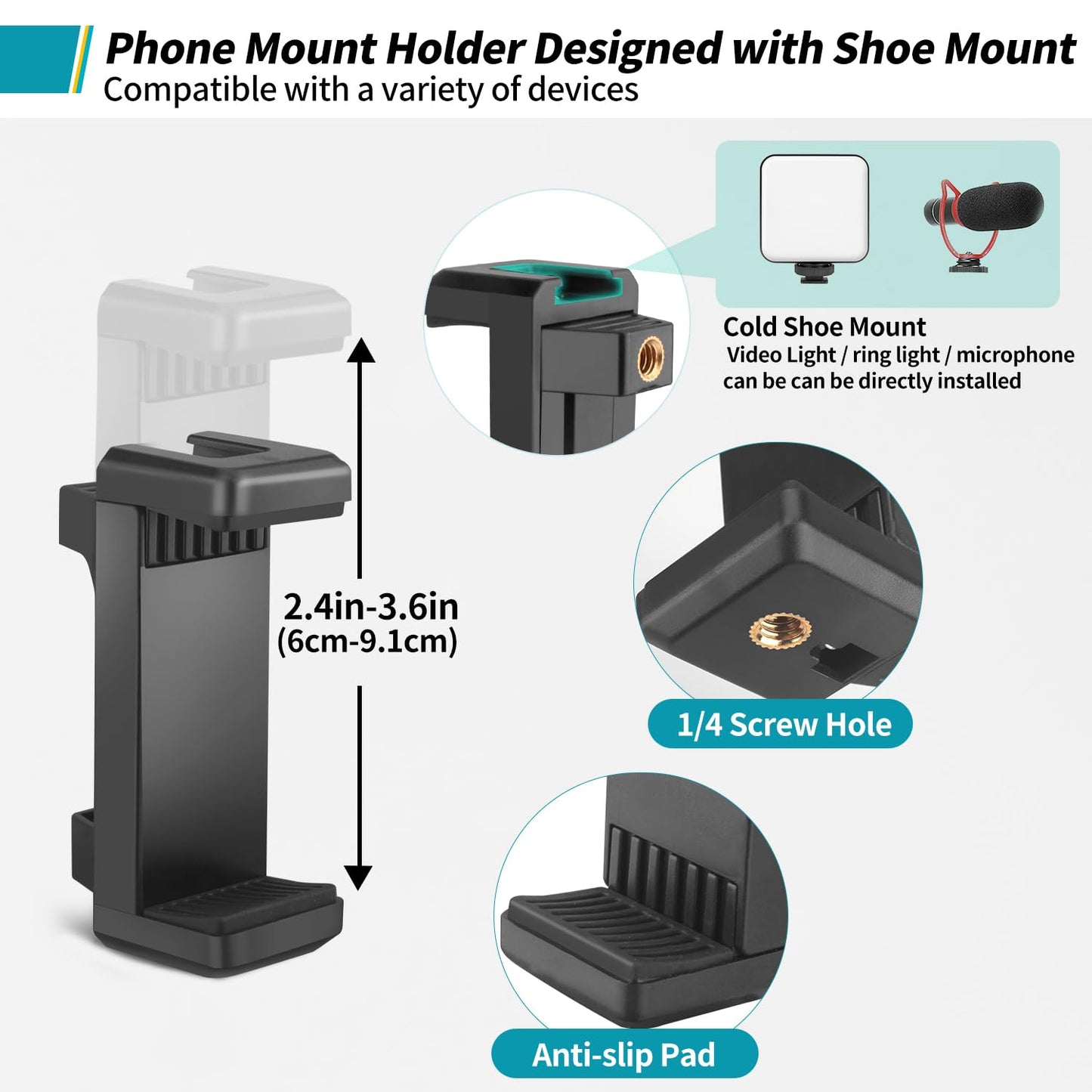 Overhead Camera Mount Desk Stand, Camera Arm Desk Mount Clamp Stand with 360°Adjustable Magic Arm, Webcam Arm Mount Stand w Ballhead Phone Mount for Desk Logitech Microphone Video Light Cell Phone