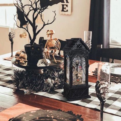 Eldnacele Halloween Ghost Projection Snow Globe Lantern with 6-Hour Timer, Lighted Plug-in & Battery Operated Water Glittering Snowing Globe Lamp for Spooky Fall Halloween Indoor Decoration(Skeleton)