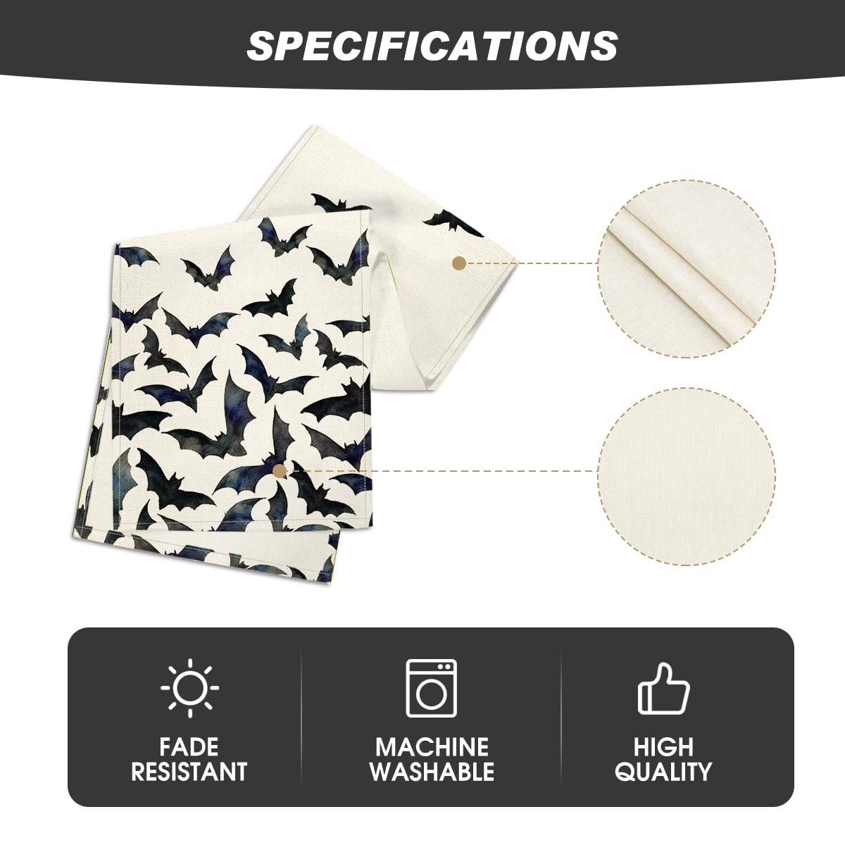 Artoid Mode Silhouette Black Bats Halloween Table Runner, Fall Kitchen Dining Table Decoration for Home Party Decor 13x72 Inch