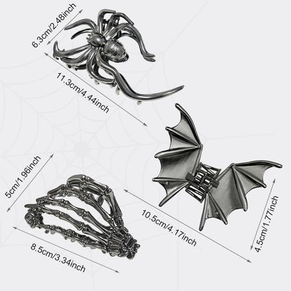 Parcce 3 Pieces Large Metal Spider Net Bat Hand Hair Claw Clips for Women and Girls Thick Long Hair, Nonslip Skeleton Spooky Barrette Headband Hair Styling Accessories for Halloween Christmas Gifts