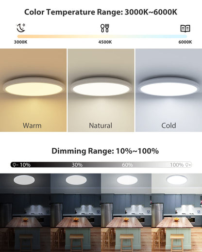 30CM LED Ceiling Light Dimmable, 24W 3200LM Bathroom Lights Ceiling with Remote Control, RGB Color Changing, 3000-6500K, Timer & Memory, Round Flush Ceiling Lamp for Bedroom Living Room Kitchen