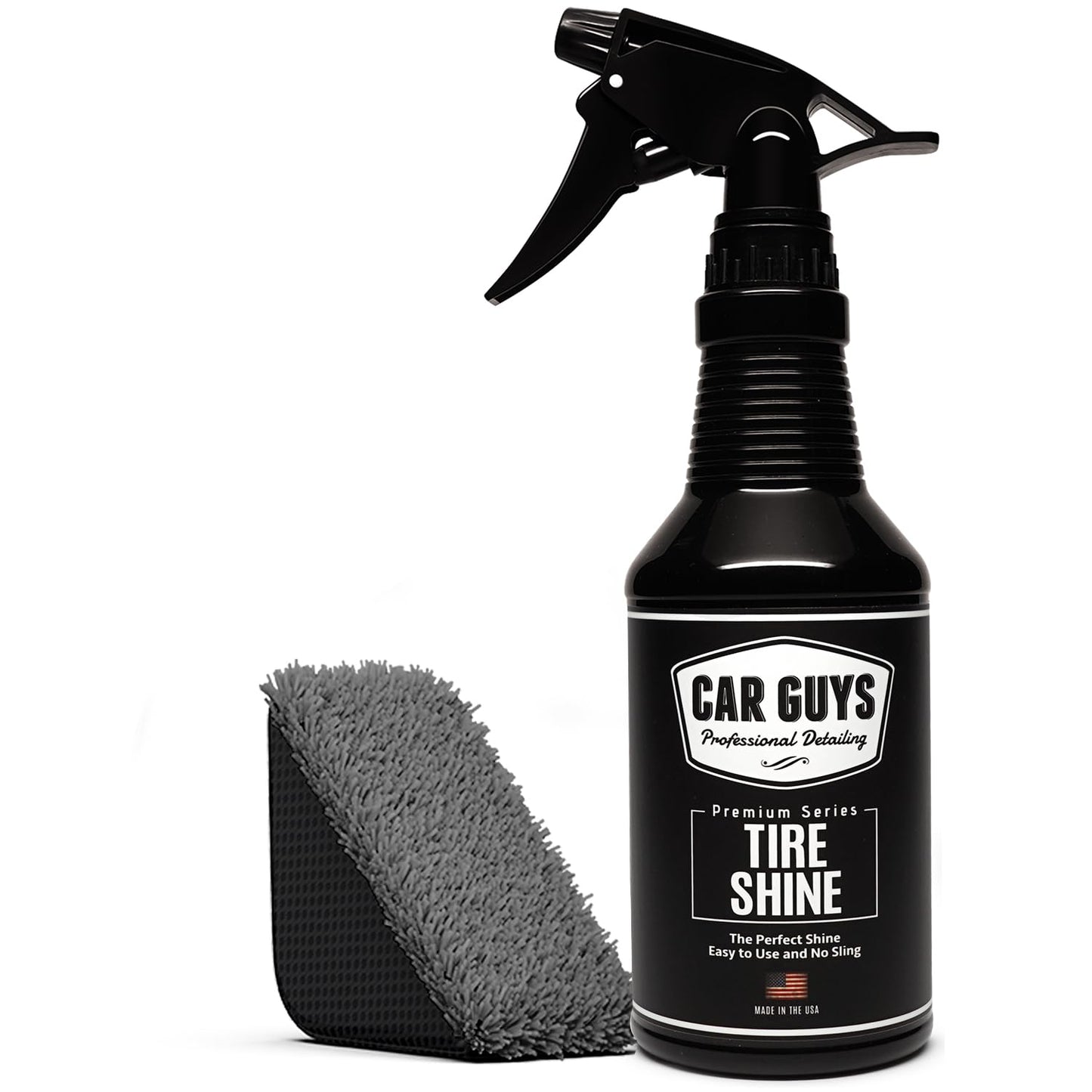 CAR GUYS Tire Shine Spray | High Gloss & Satin Finish | Non-Greasy, UV Protection, Long-Lasting, Quick Drying | Dressing for Black Tires, Wheels, & Rubber | 18oz Kit with Applicator Pad