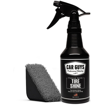 CAR GUYS Tire Shine Spray | The Perfect Shine | Durable and User Friendly Tire Dressing | Long Lasting UV Protection for Black Tires, Wheels, & Rubber | 18 Oz Kit with Applicator Pad
