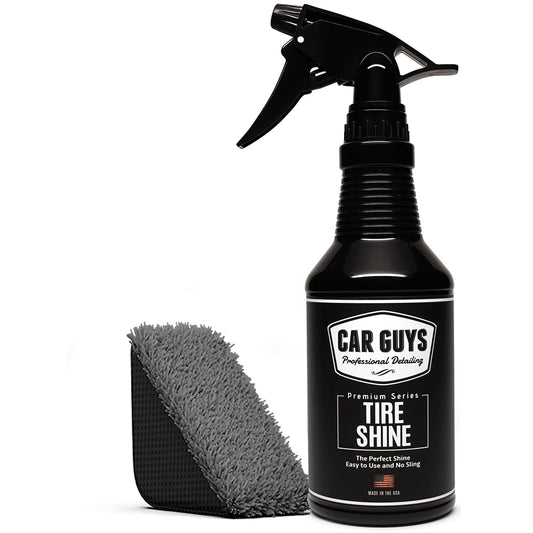 CAR GUYS Tire Shine Spray | The Perfect Shine | Durable and User Friendly Tire Dressing | Long Lasting UV Protection for Black Tires, Wheels, & Rubber | 18 Oz Kit with Applicator Pad
