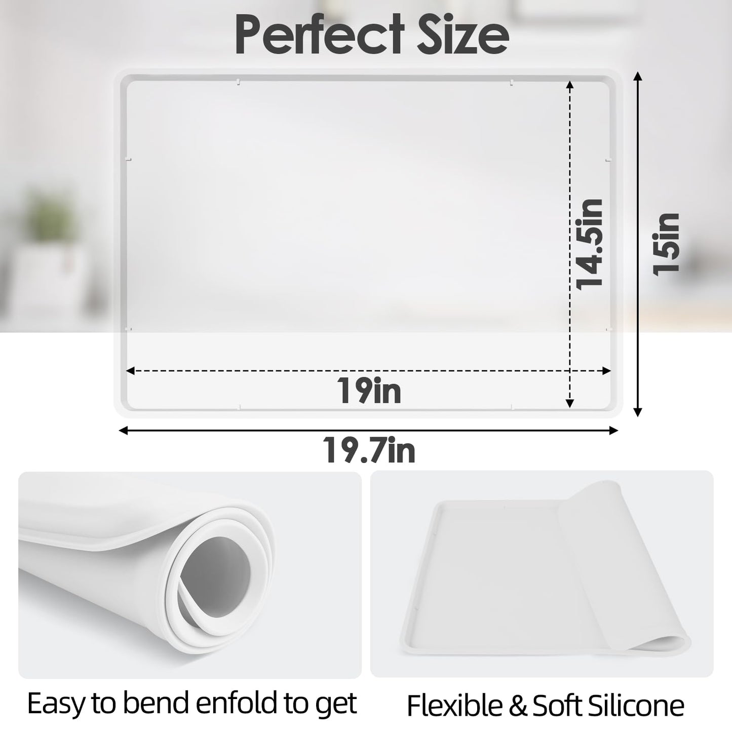 TOHONFOO Silicone Coffee Mat with Lip, 19.7'' x 15'' Heavy Duty Bar Mat, Coffee Tray for Countertop Fit Under Machine Pot Espresso Machine, Grey