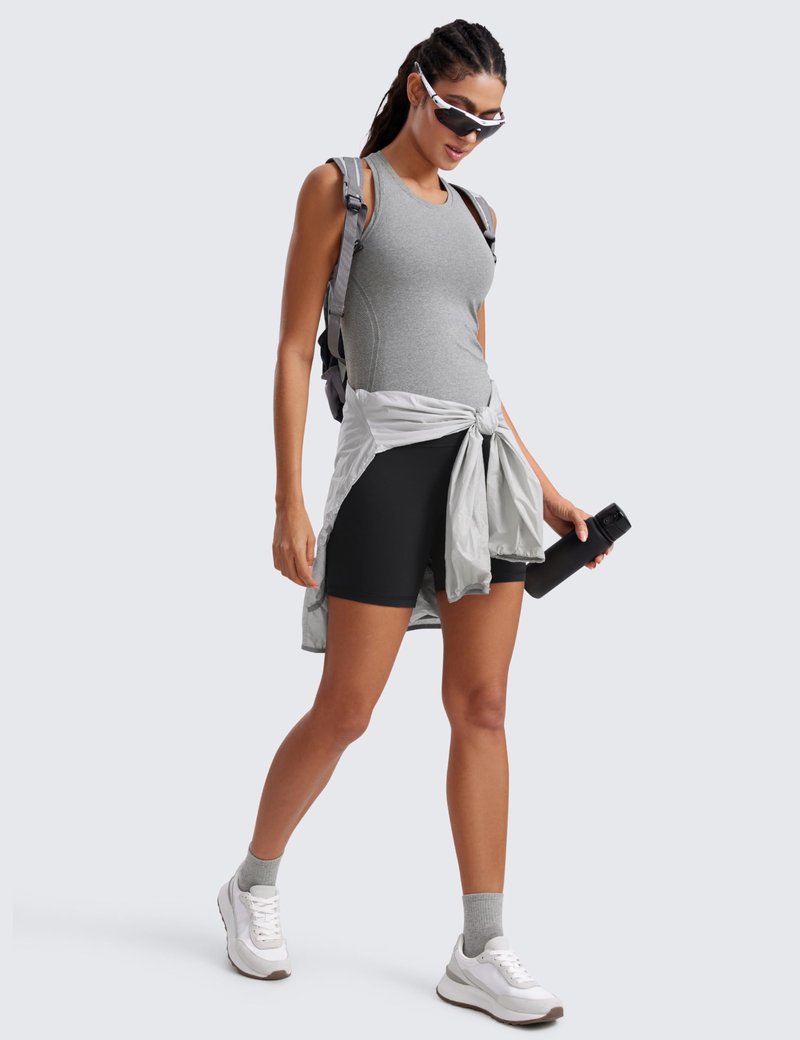 CRZ YOGA Seamless Workout Tank Tops for Women - Athletic Running Gym Sleeveless Shirts Crewneck Racerback Breathable Slate Grey Marl Small
