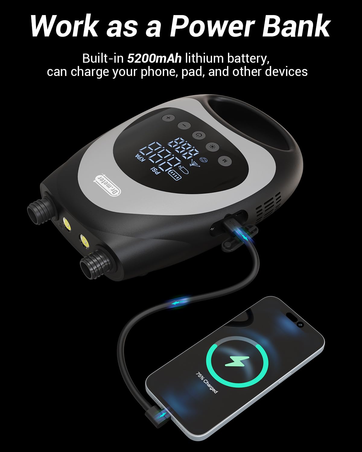 Dr.meter Paddle Board Pump, Rechargeable 20PSI High Pressure Dual Powered Portable Electric SUP Air Pump with LED Light Auto-Off Inflate Deflate, for Stand Up Paddle Boards Inflatable Kayaks Boats