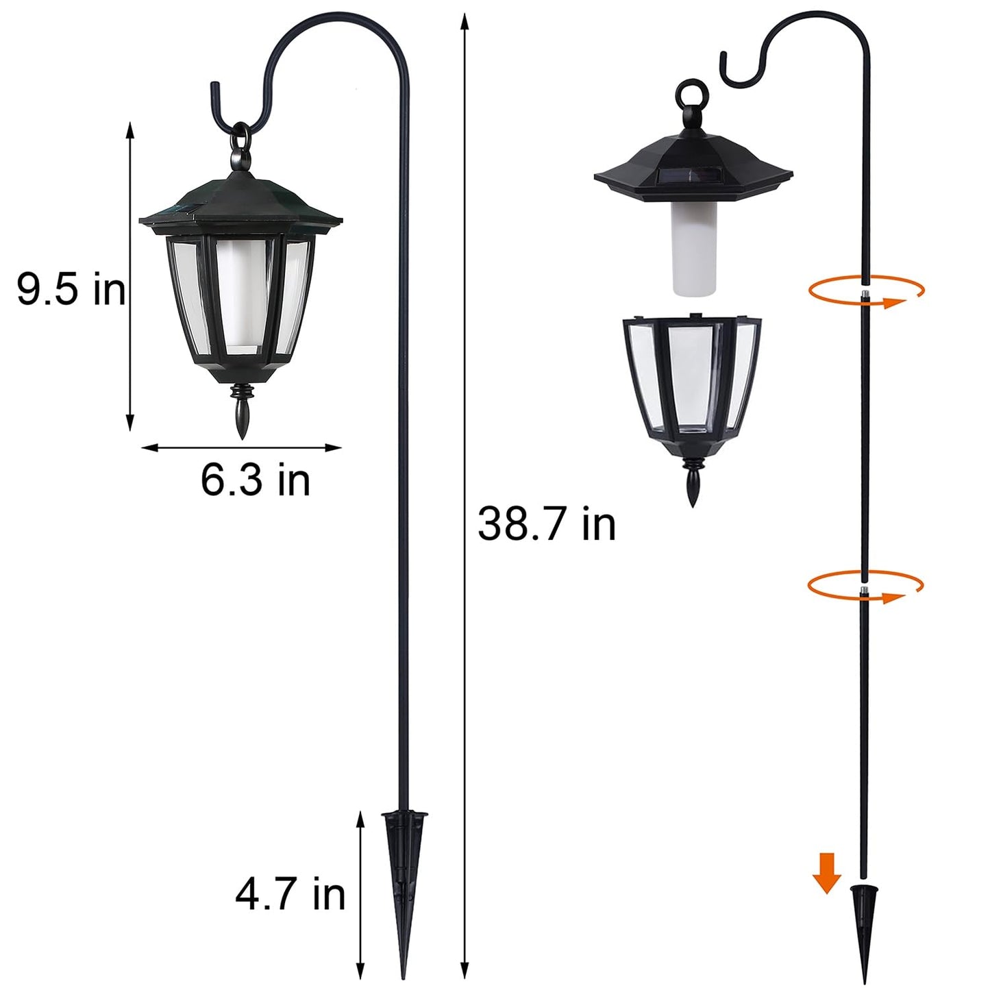 Dynaming 4 Pack Solar Halloween Flame Hanging Lights Outdoor, Flickering Flame LED Garden Lanterns with 4x38 Inch Shepherd Hooks, Landscape Lighting Waterproof for Lawn Yard Pathway Driveway, Purple
