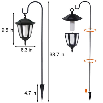 Dynaming 4 Pack Solar Halloween Flame Hanging Lights Outdoor, Flickering Flame LED Garden Lanterns with 4x38 Inch Shepherd Hooks, Landscape Lighting Waterproof for Lawn Yard Pathway Driveway, Purple