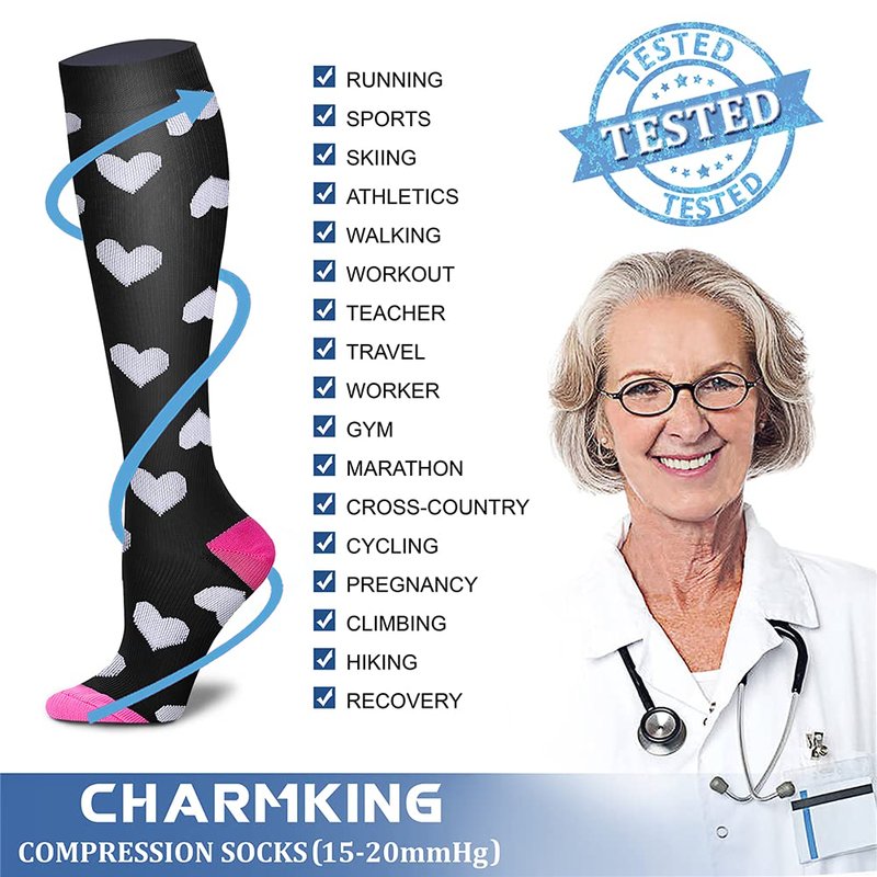 CHARMKING Compression Socks for Women & Men (8 Pairs) 15-20 mmHg Graduated Copper Support Calf Socks are Best for Pregnant, Nurses - Boost Performance, Circulation, Knee High Wide Calf(L/XL, Multi 20)