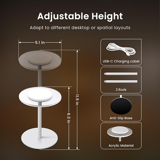 LOFTEK Cordless Table Lamps Set of 2 - Rechargeable Color Changing Portable Desk Lamps with Adjustable Height for Restaurants, Bars, Outdoor Party, Camping