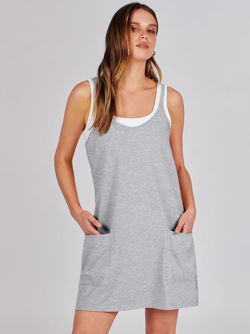 ANRABESS Women Athletic Dress Summer Tennis Workout Active Sports Mini Romper Dress Built in Shorts Travel Vacation Clothes Heather Gray X-Large