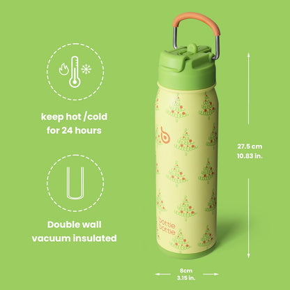 BOTTLE BOTTLE 24 oz sports water bottle stainless steel insulated water bottle with straw and pills holder (Tree)