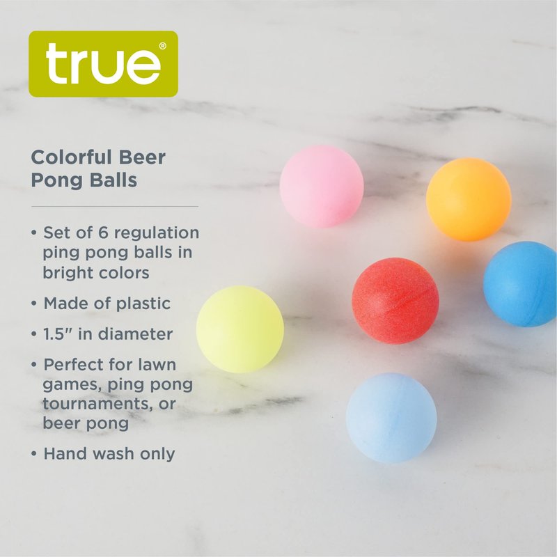 True Colorful Beer Pong Balls - Multi Colored Ping Pong Balls Cool Beer Pong Balls - Neon Ping Pong Balls Plastic Set of 6