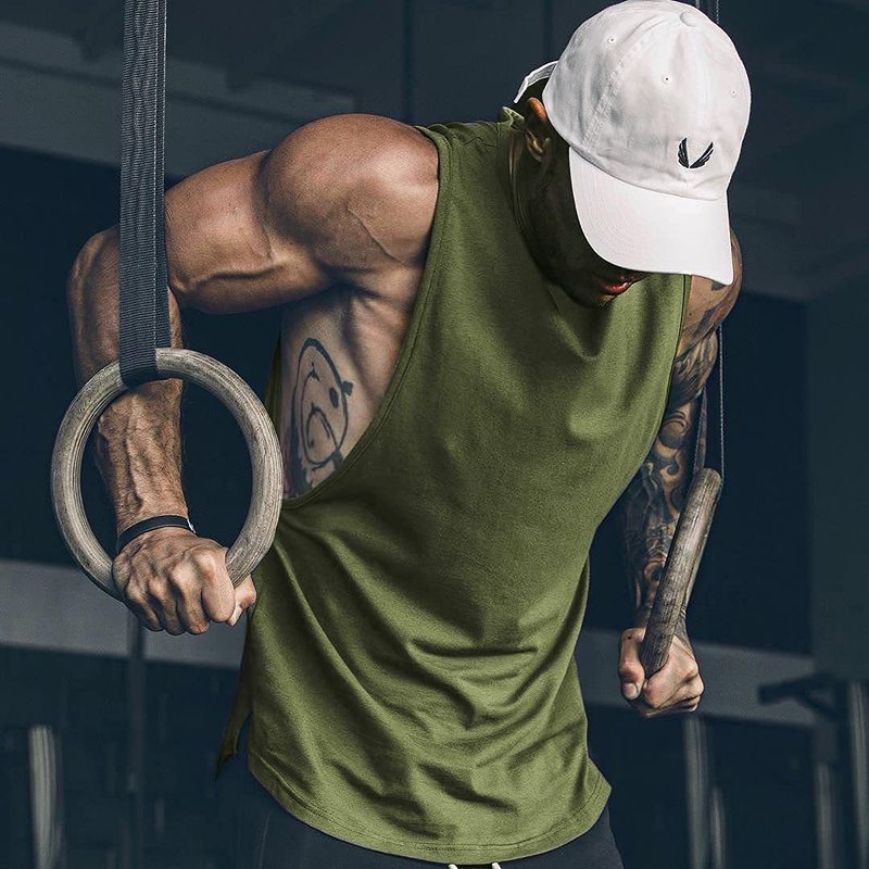COOFANDY Mens Tank Tops Workout Fitness Shirt Bodybuilding 2 Pack Cut Off Black/Army Green(2pcs) X-Large Sleeveless