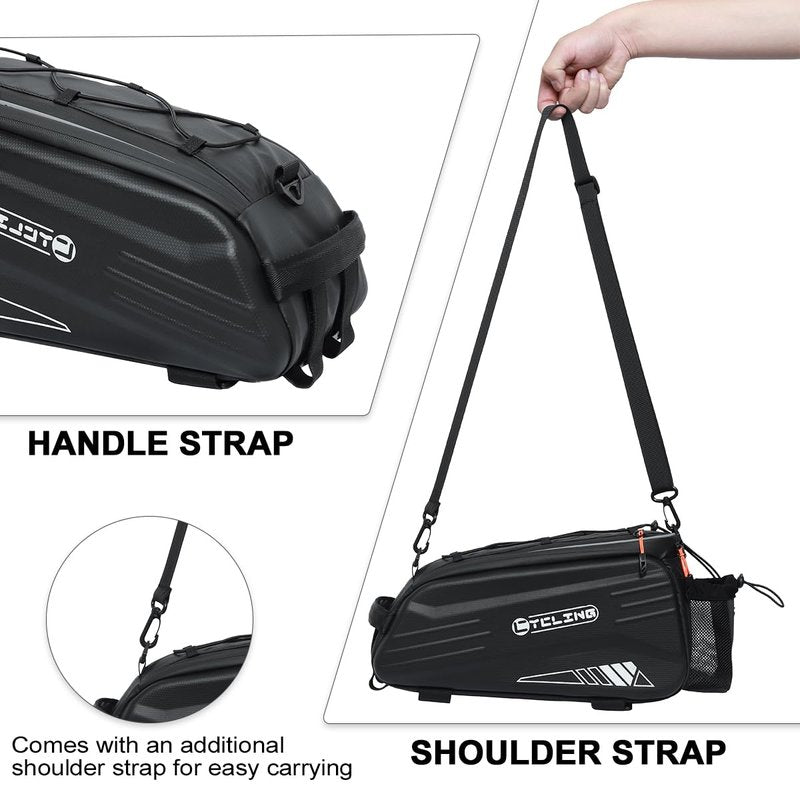 Bike Bags for Bicycle Rear Rack, Waterproof Hard Shell Bike Rack Bag, 8L Reflective Ebike Trunk Pannier with Shoulder Strap, Bike Saddle Bag, Seat Bag for Commuter Travel Outdoor Cycling Accessories