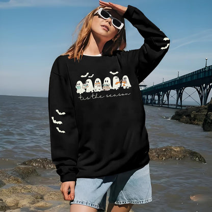 UNIQUEONE Halloween Sweatshirts for Women Ghost Reading Books Sweater Cute Spooky Bookish Shirt Fall Pullover Tops A-Black