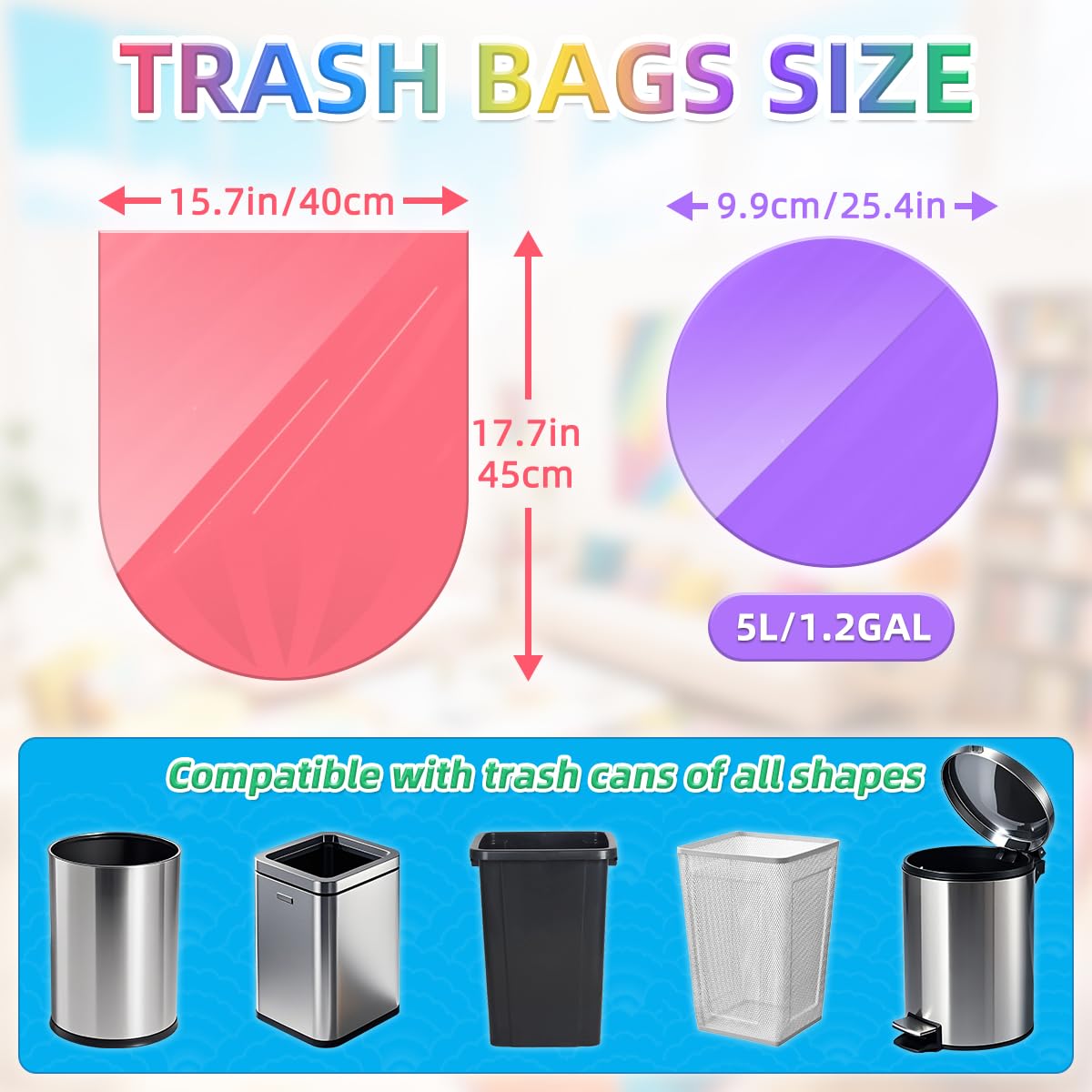 5l Bin Liners 200 Bags Small Pedal Bin Bags XUXRUS Thicken Leakproof Plastic Bags for Bathroom Office,Kitchen Desk Fit UK 5-8 Liter,0.8,1.1 Gal Colorful