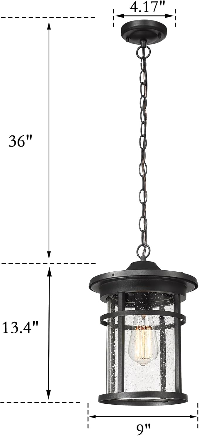 Bestshared Outdoor Pendant Lighting, 1-Light Outdoor Hanging Lantern Light Fixtures for Porch, Farmhouse Style Exterior Porch Lights with Seeded Glass
