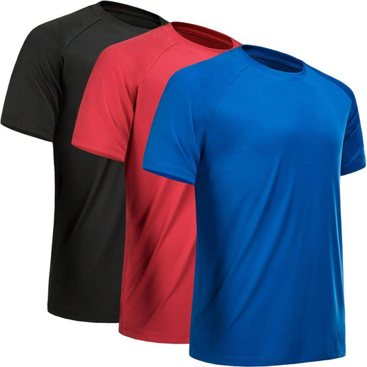 MCPORO Workout Shirts for Men Short Sleeve Quick Dry Athletic Gym Active T Shirt Moisture Wicking 3 Pack Black, Red, Blue XX-Large