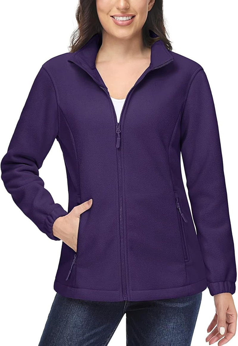 MAGCOMSEN Purple Jacket for Women Warm Fleece Coats Full Zip Lightweight Jackets Winter Outwear, Dark Purple, L