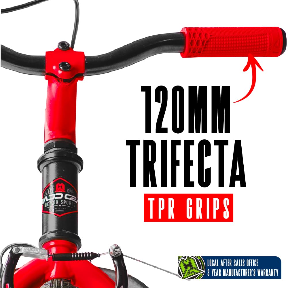 Drift Trike for Kids Ages 5+ – 16" Front Wheel Ride-On with Adjustable Seat, Steel Frame, Rear Slick Drift Wheels & Safety Flag – Madd Gear - (Black Red)